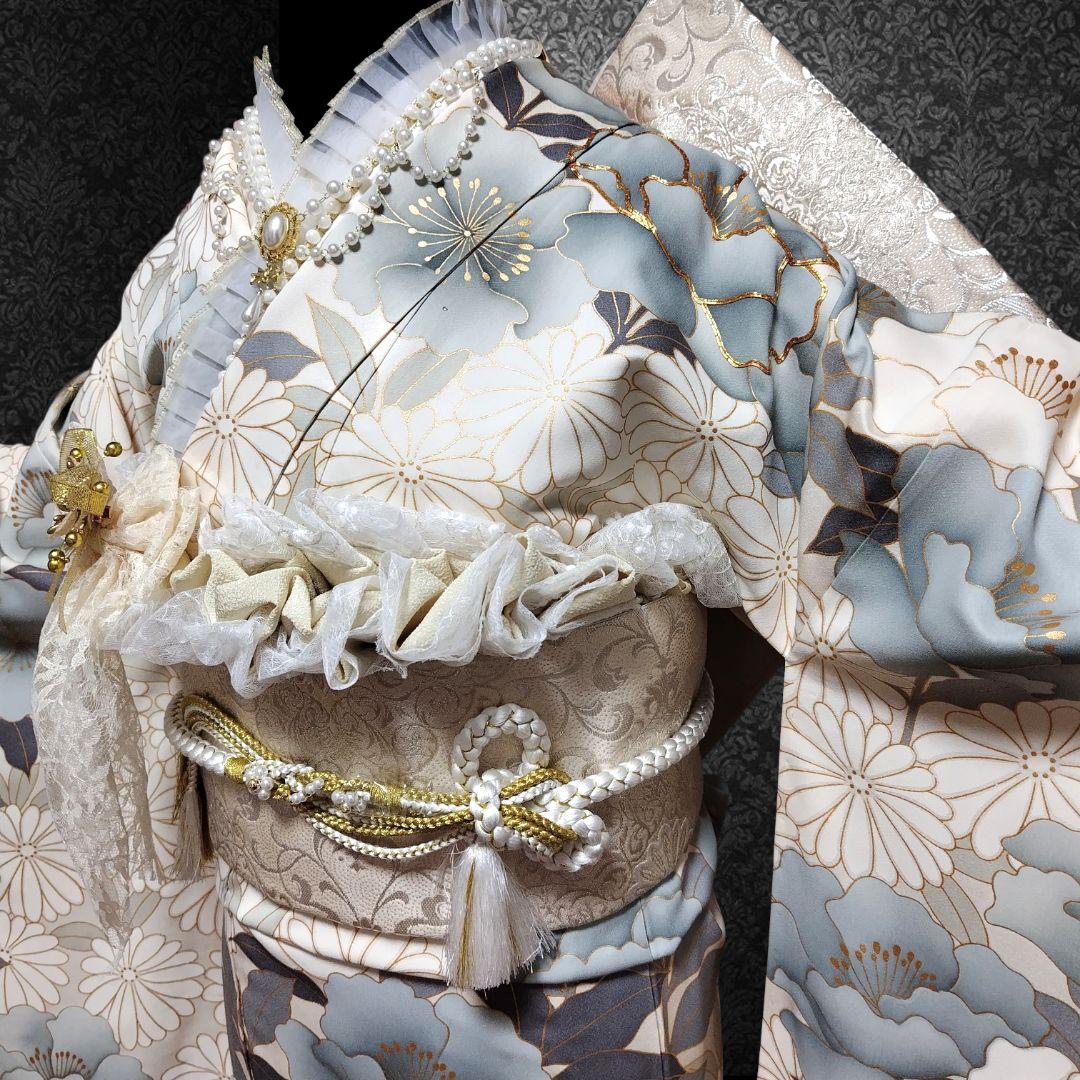 振袖フルセット(9点)・成人式・金彩加工・くすみ・金駒刺繍・胴裏正絹・逸品