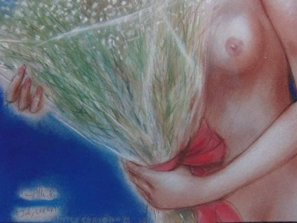 古沢　岩美、かすみ草、希少大判画集画、新品額装付、状態良好