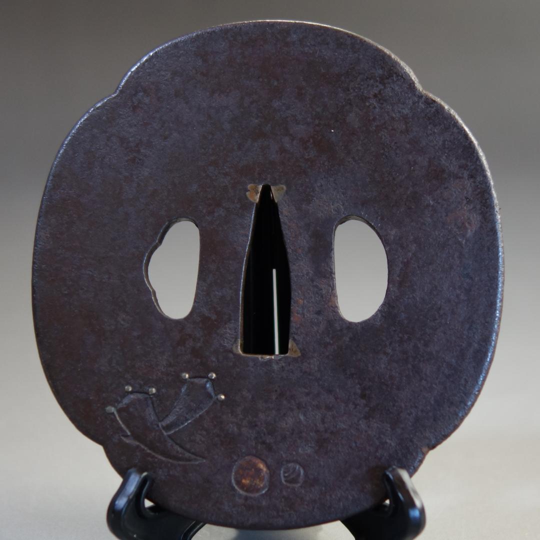【 大黒天図鍔 】 鍔 鐔 鉄地 象嵌 刀装具 武具 骨董 アンティーク