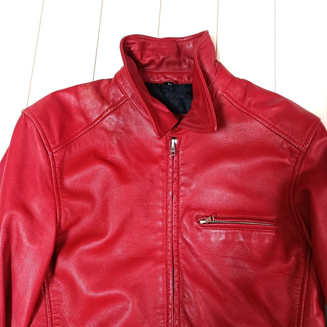 【激シブ！】デグナー　シングルライダース　レッド　ラムレザー　M