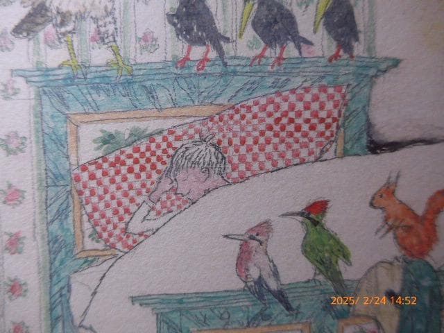 絵本のような世界観を持った作家のエッチングです。手彩色がされています