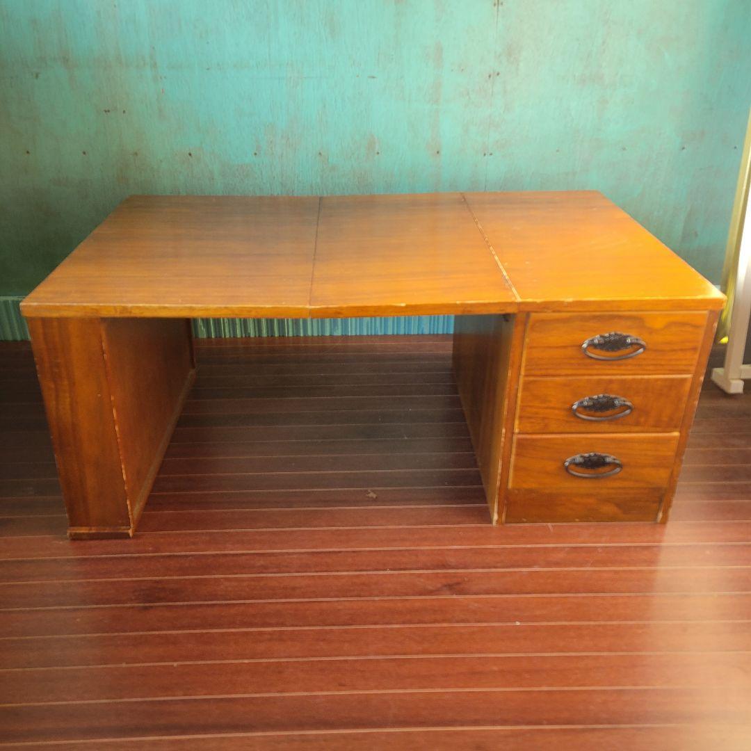 昭和レトロ 木製 伸縮 文机 ローテーブル 引き出し付き