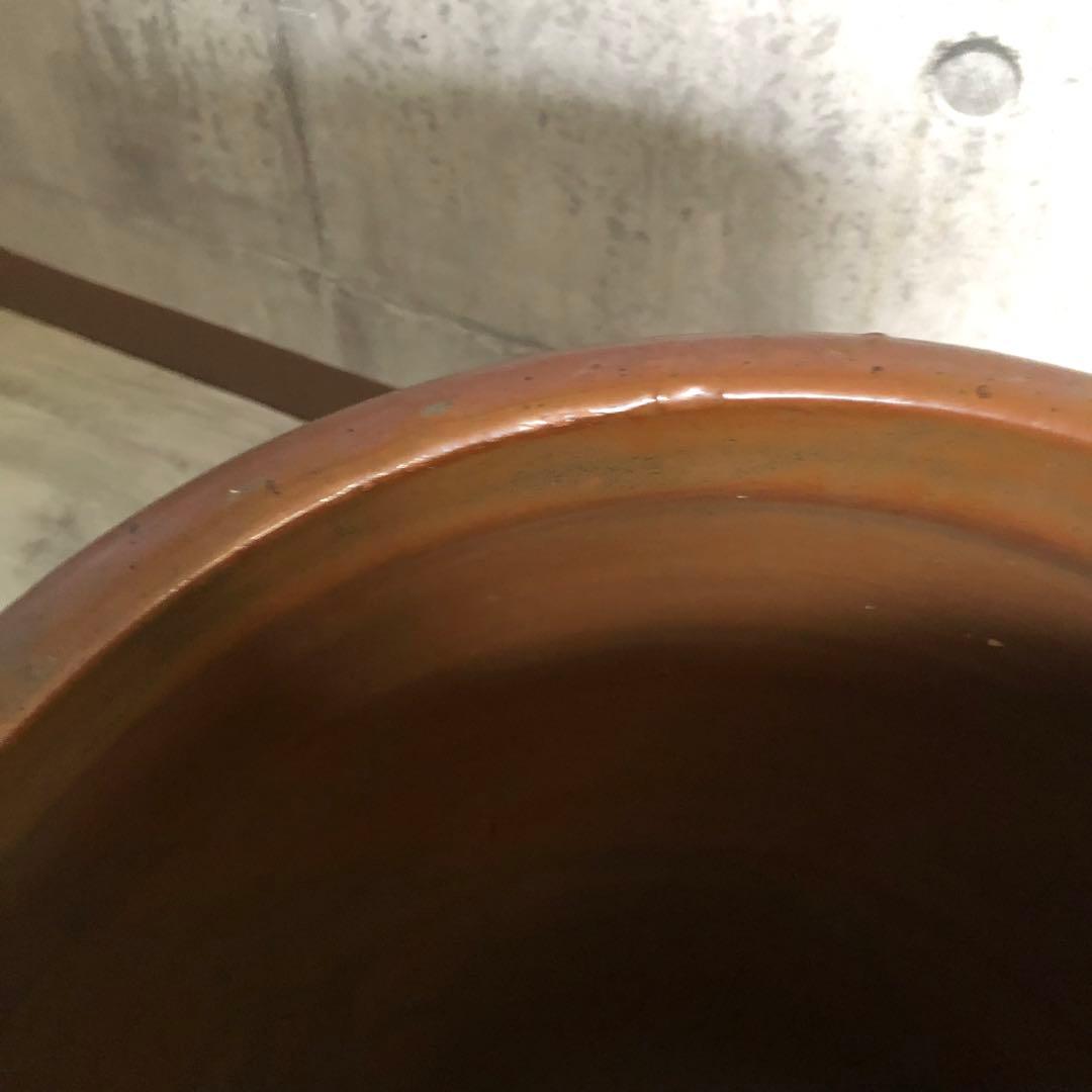 希少大型水甕かめつぼ漬物梅干し壺34cm水鉢睡蓮鉢陶器焼き物ビンテージ当時物