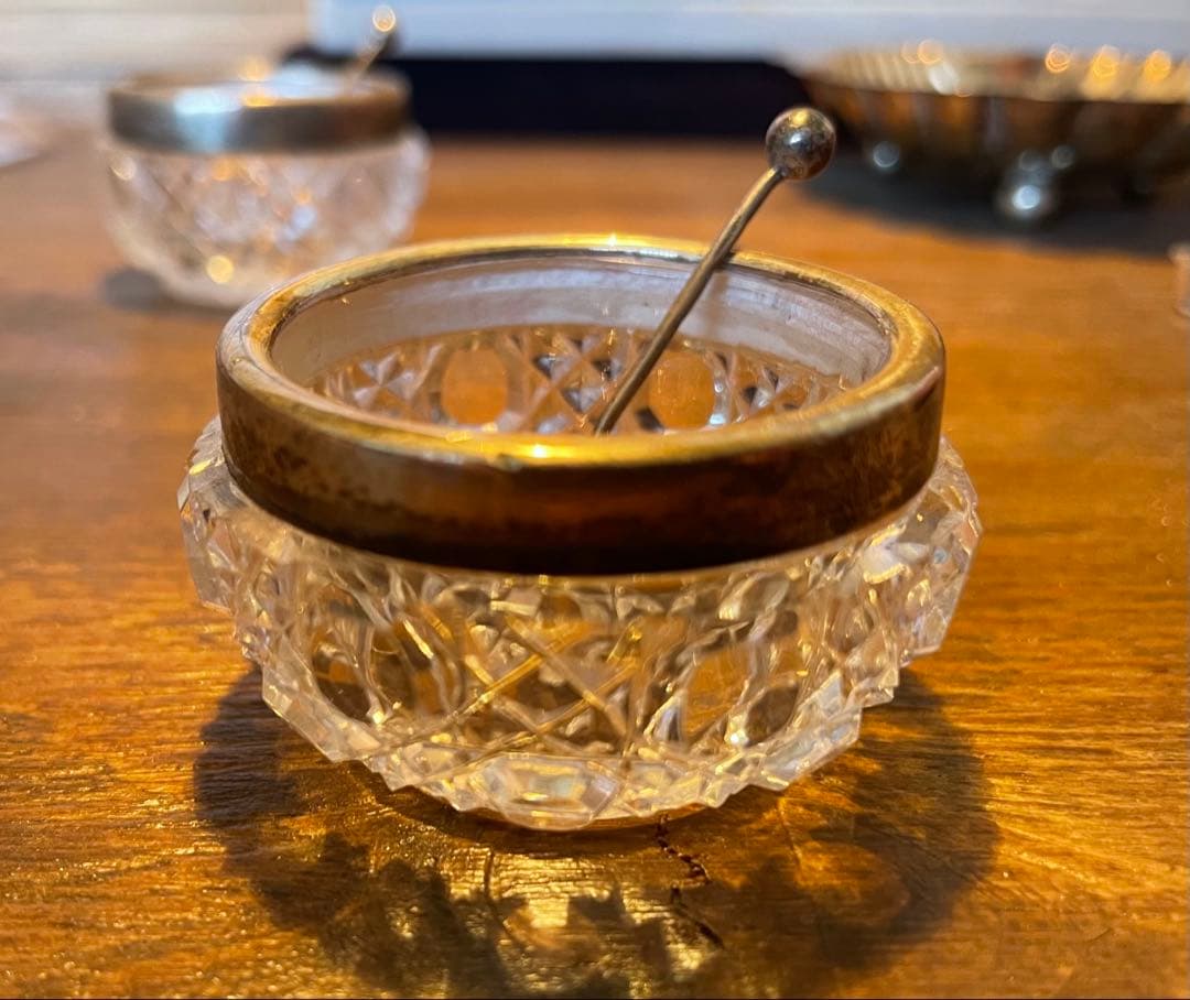 アンティーク カットガラスキャビアポット2個セット