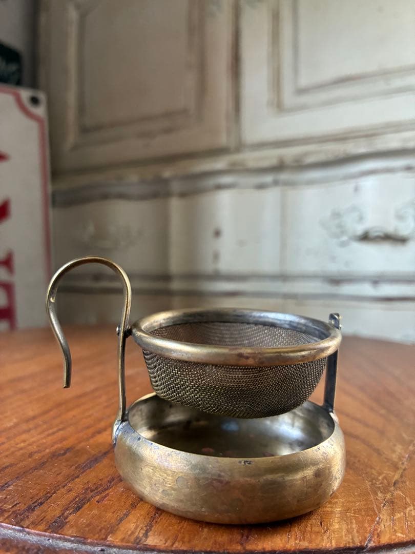 フランス　アンティーク　ティー　ストレーナー　真鍮　茶漉し　100年　レア