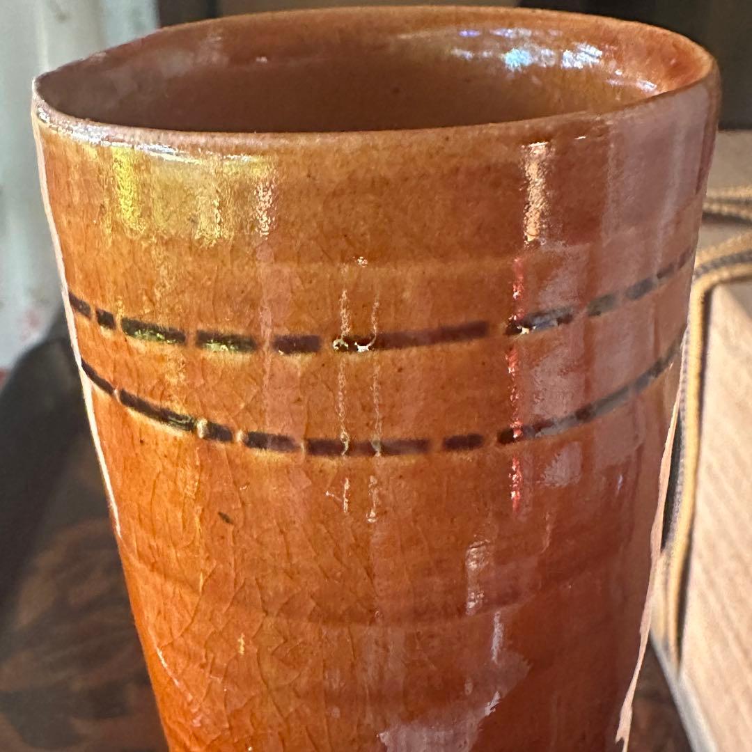 2155様感謝‼️KUTANI飴色人間国宝十代長左衛門未使用飴釉筒形掛花入桐箱