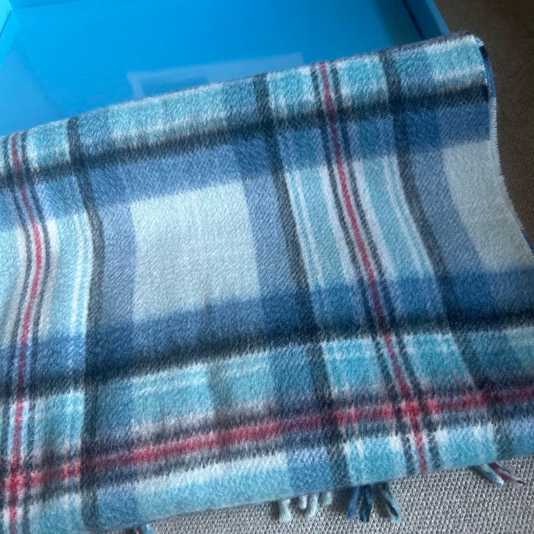 DIANAメモリアル マフラー 英国製 ロキャロン カシミヤ100%青 チェック