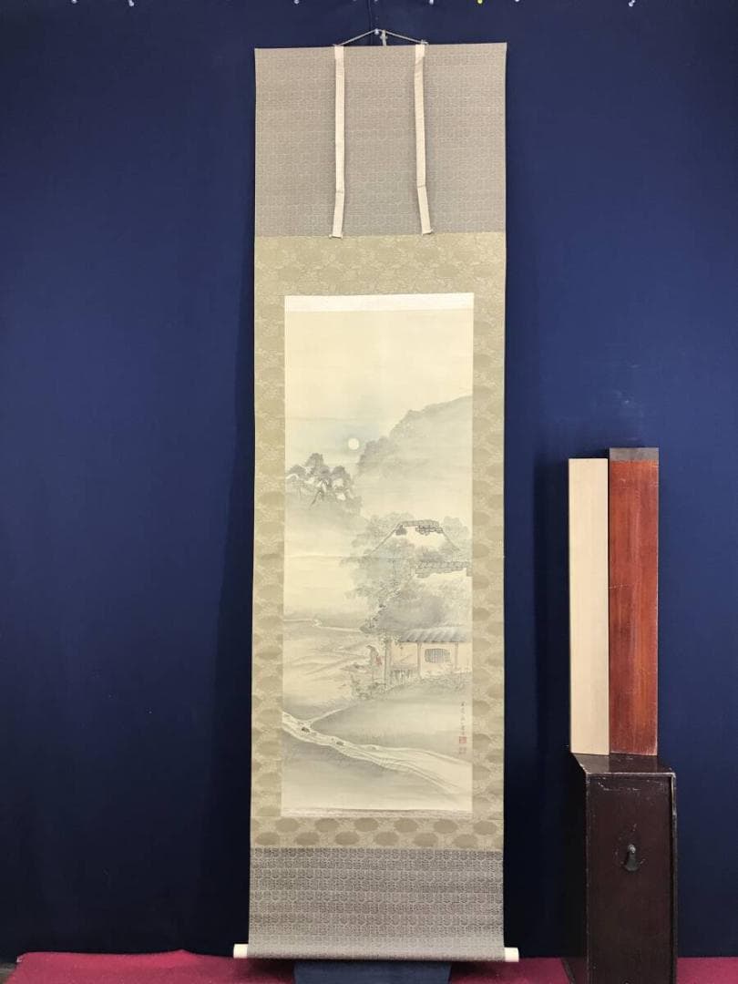 真作/森寛斎/山水図/砧図/秋景宵山水/きぬた図/掛軸/名家伝来AH-567