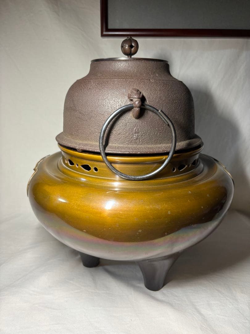 金森紹栄 唐銅朝鮮風炉 釜 風炉 茶道具 共箱付き