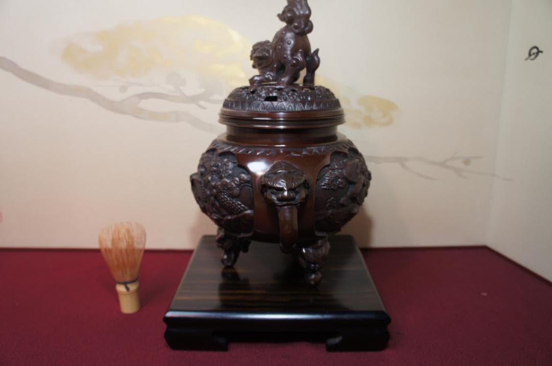 専用★美品 高岡銅器 瑞峰作 新特大 花鳥 高級銅製香炉工芸作家造 送料込み