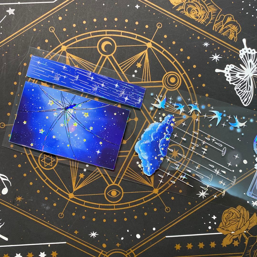 【9200】海外　マステ　中古巻　貝殻光マスキングテープ　雨　半透明　装飾系