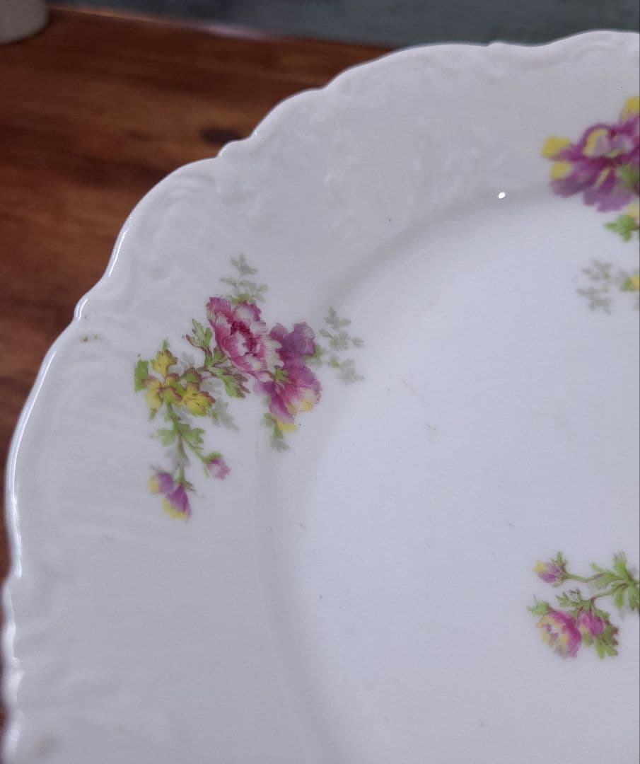 フランスアンティーク コンポティエ プレート 花リム インテリア フランス製 花