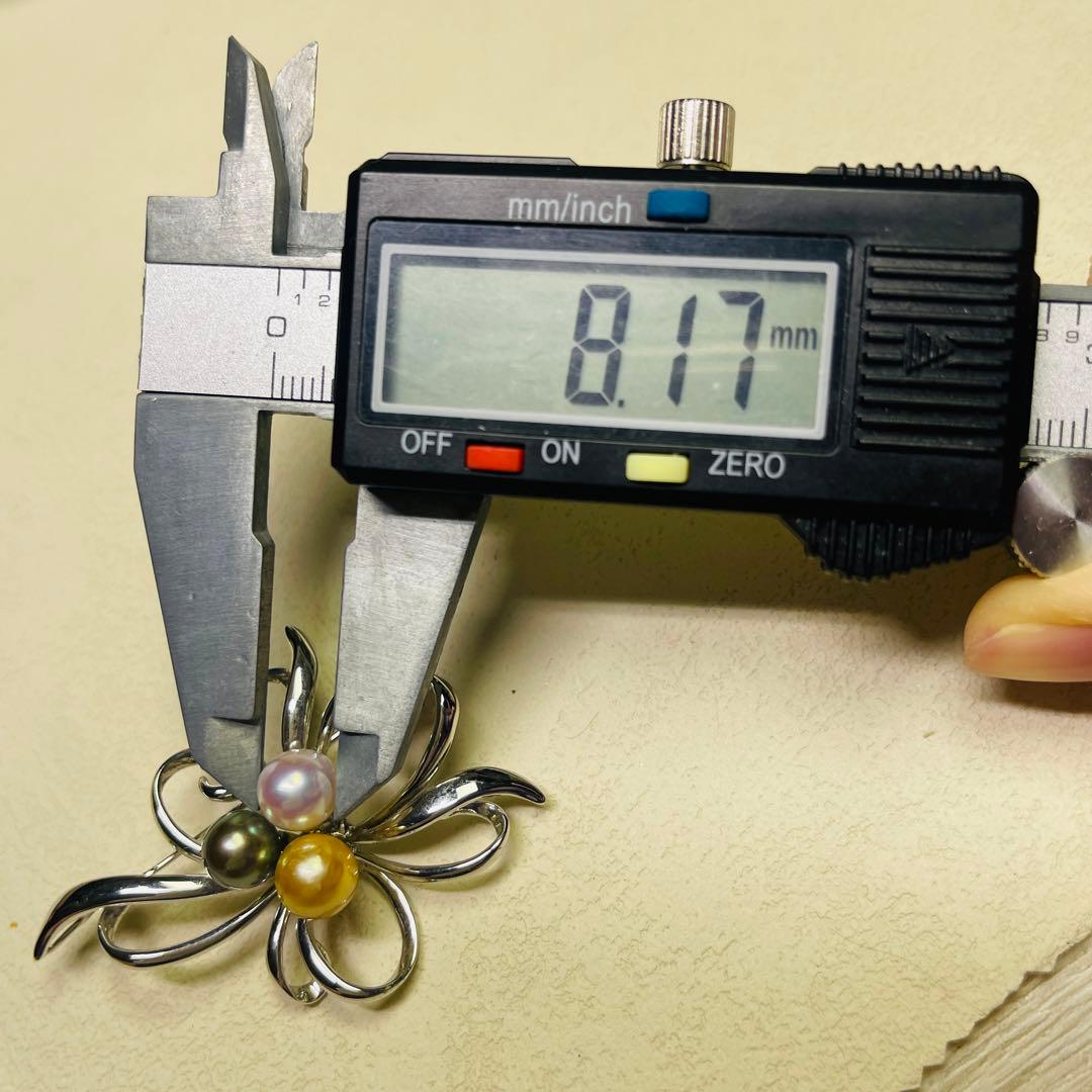 天女 あこやパール　本真珠 ブローチ オーロラ 黒蝶 ゴールドパール　本物8mm