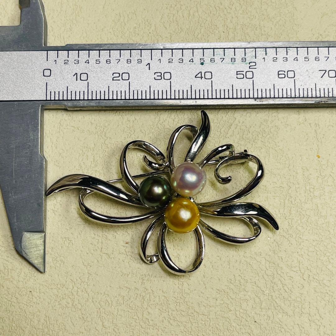 天女 あこやパール　本真珠 ブローチ オーロラ 黒蝶 ゴールドパール　本物8mm