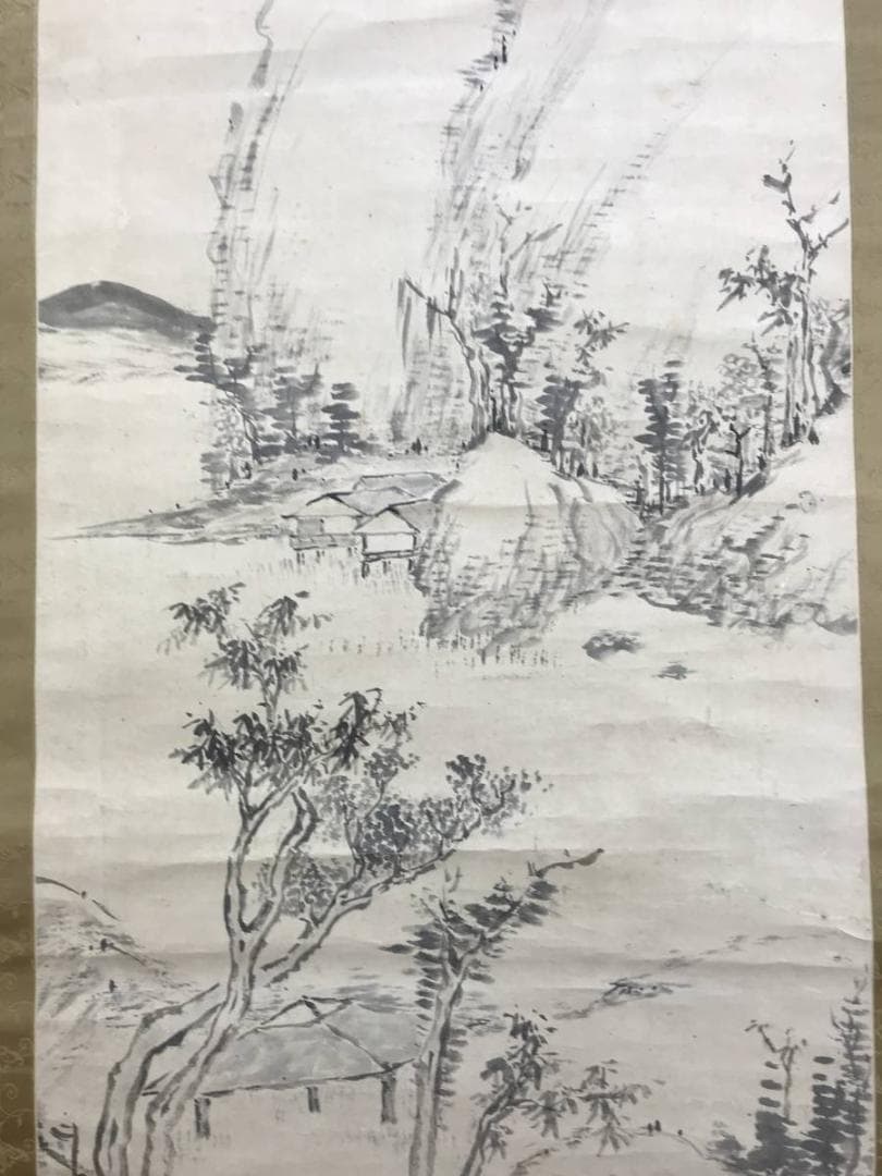 真作/梁川星巌/山水画賛/山水図/掛軸☆宝船☆AE-273