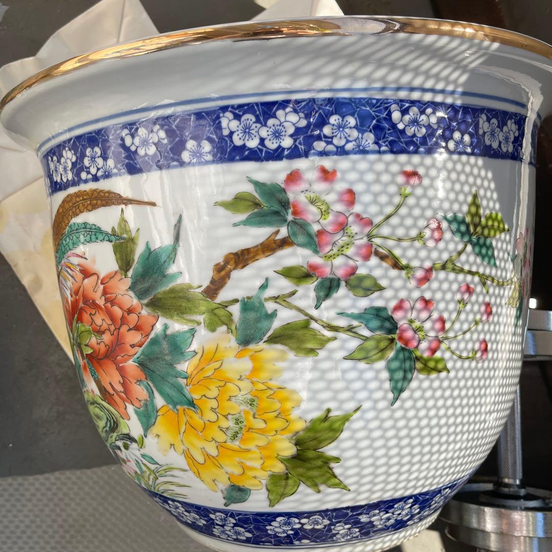 花柄陶器鉢 直径約40cm