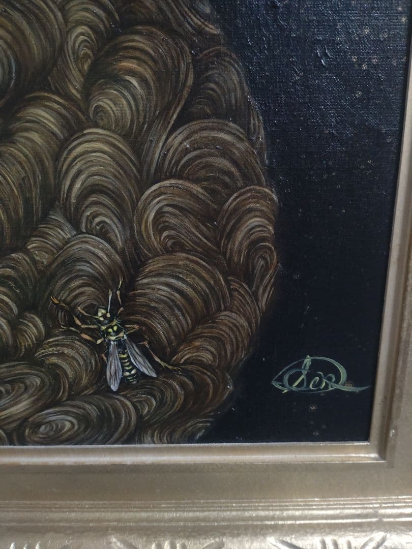 蜂の油絵【蜂の巣】1点物の元の/作者サイン入り/肉筆/F10号