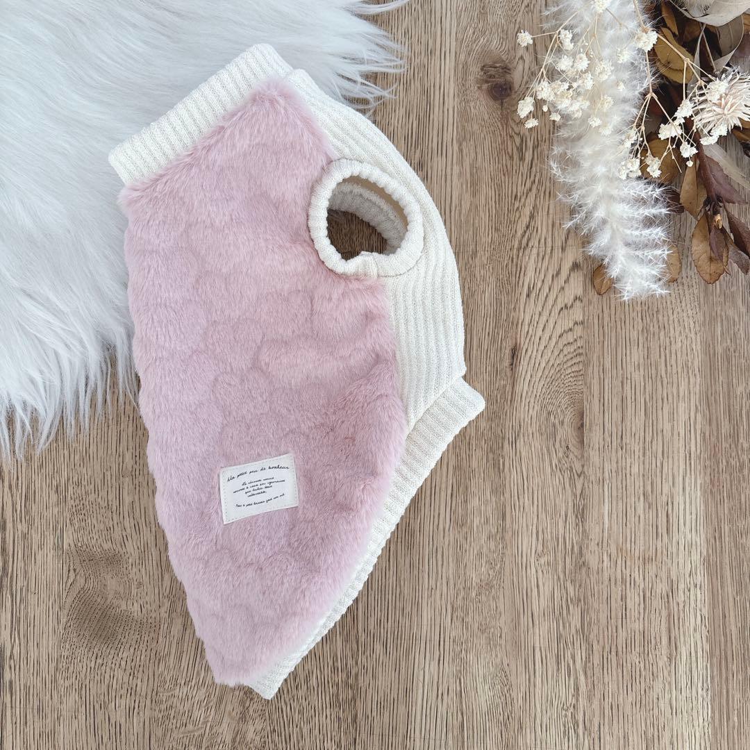 ハンドメイド　ハートカットラビットフェイクファータンクトップ　ピンク