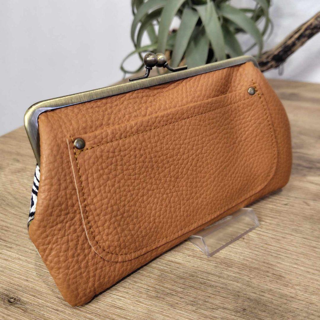 し*ん様 ミナペルホネン/Rosyロージィベージュ牛革キャメル/がま口牛革長財布