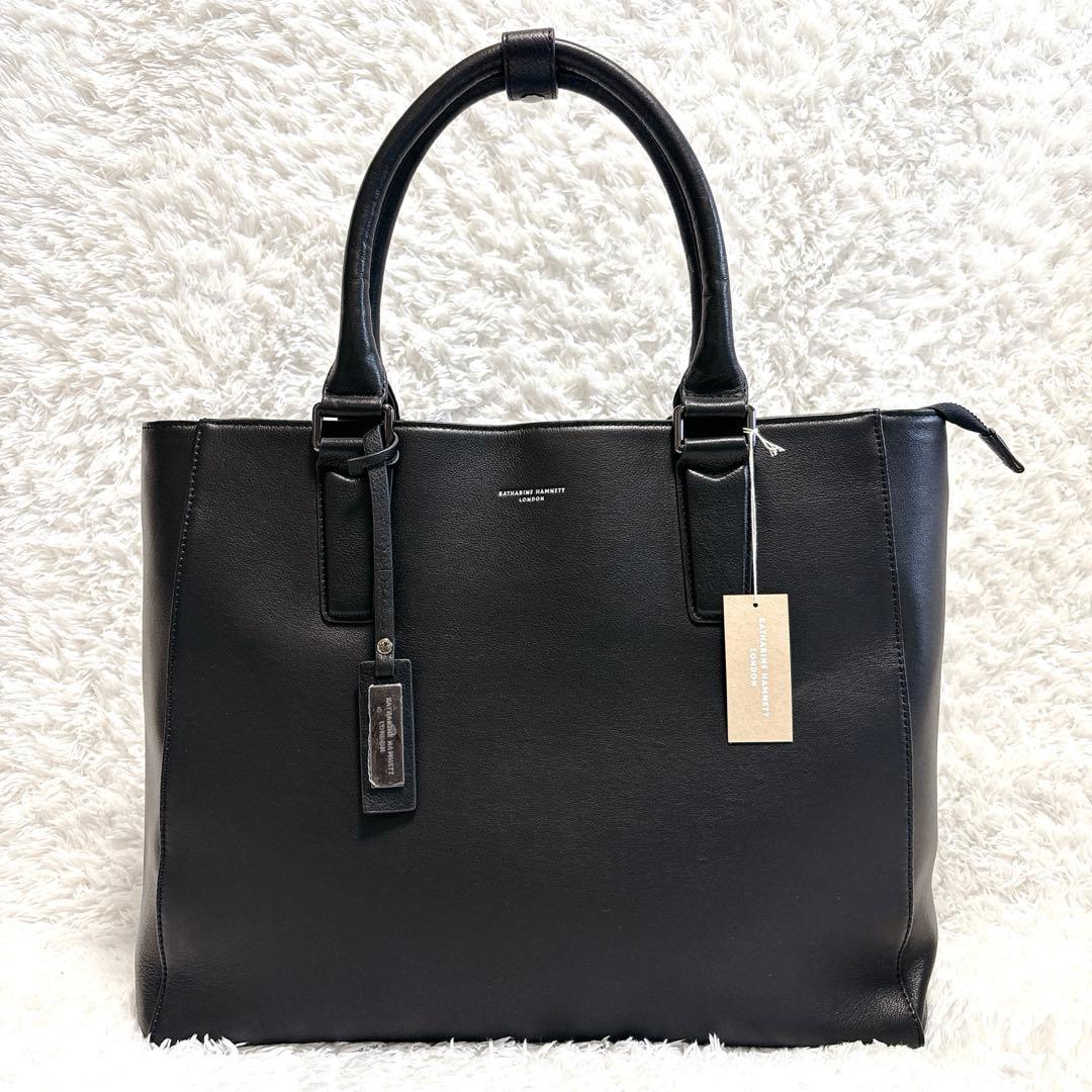 【新品】キャサリンハムネットロンドン トートバッグ 自立 A4 大容量 黒 牛革