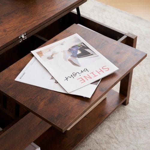 ローテーブル 収納付き センターテーブル 天板昇降式 天板2倍展開可能 大容量