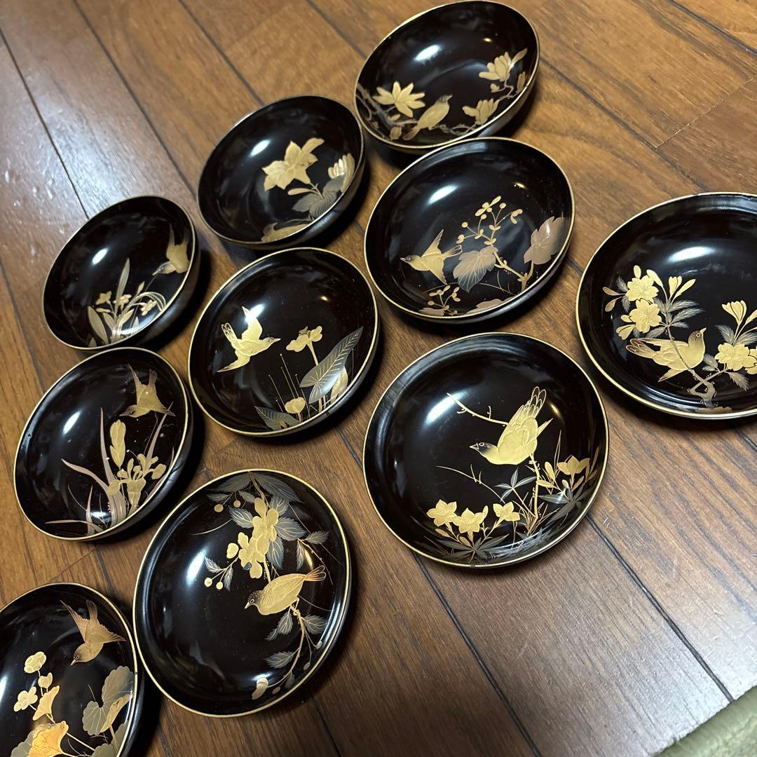 特別出品　アンティーク蒔絵が素敵な菓子皿10枚　鳥と花　風情あり　茶道具