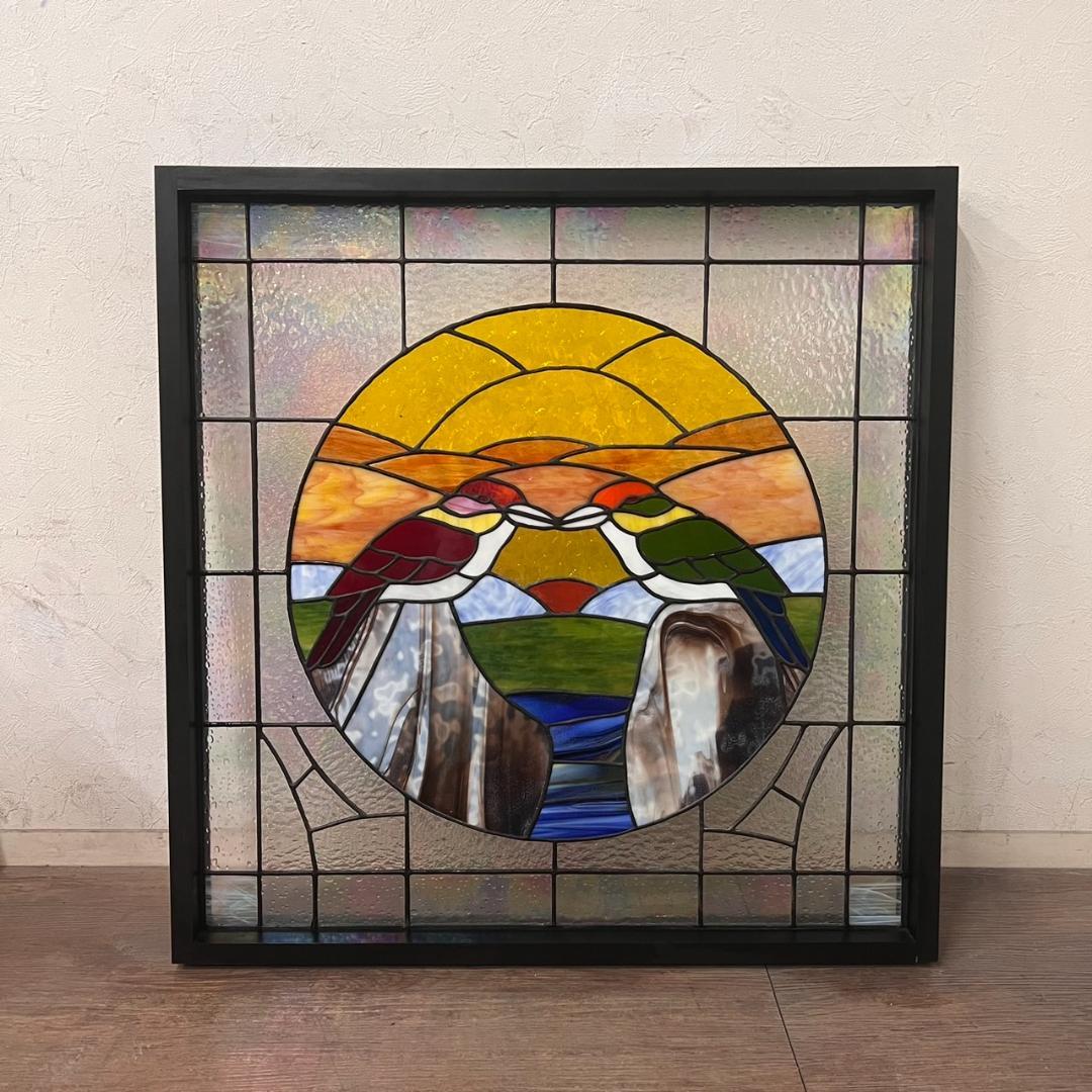 フォロー割　大型ヴィンテージ　ステンドグラス　アンティークパネル 82×83.5