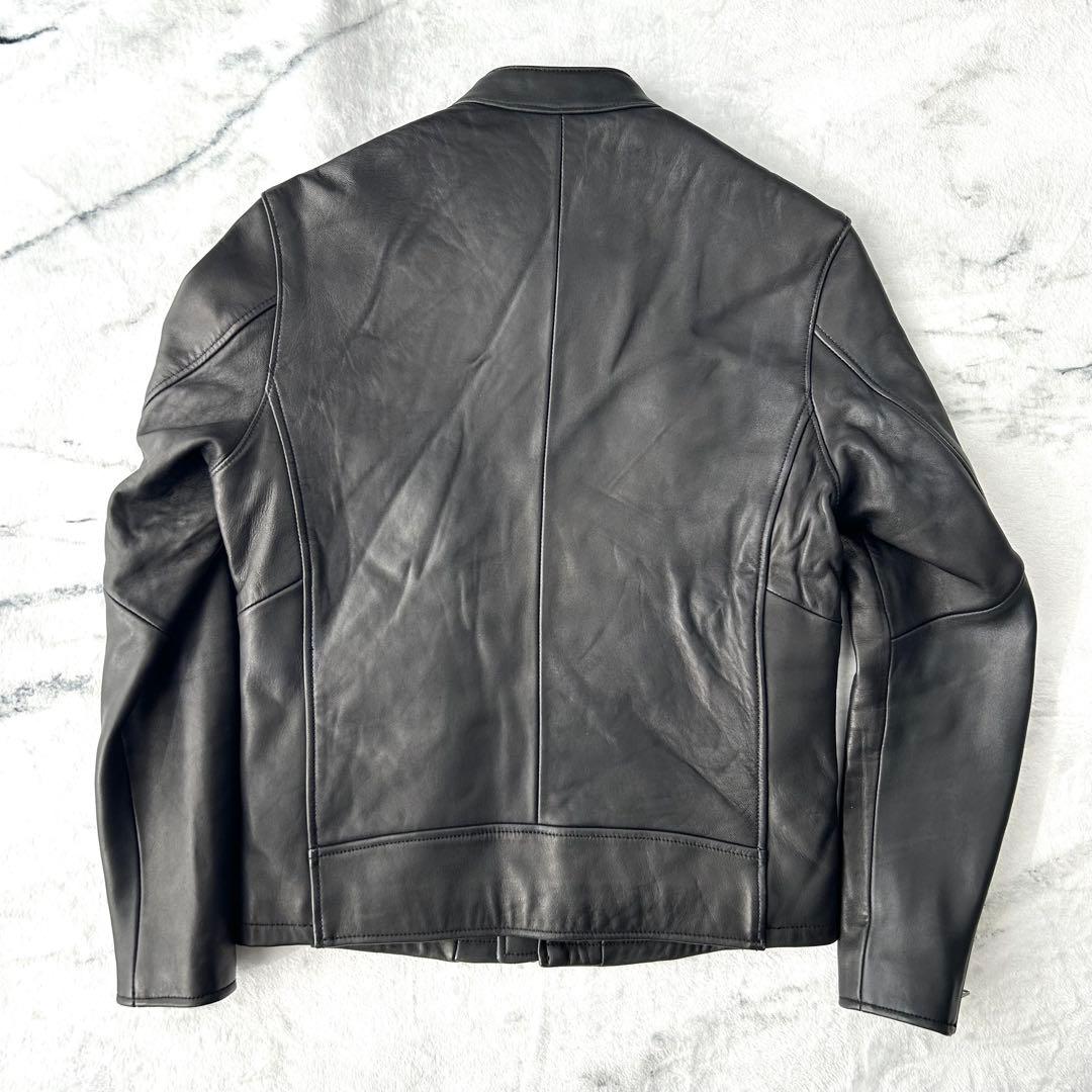 メンズビギ　ラムレザー　シングルライダース　キルティング　ダブルジップ　黒　赤