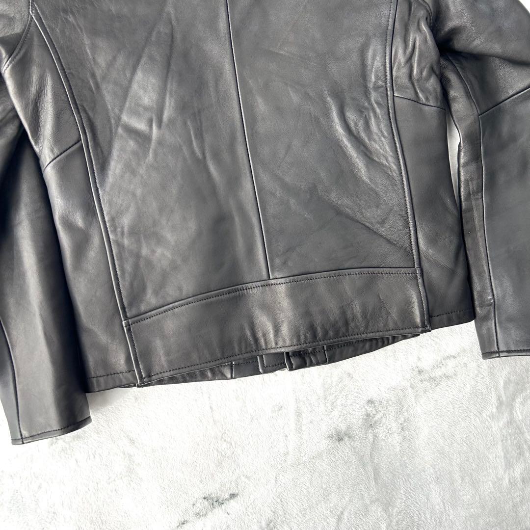 メンズビギ　ラムレザー　シングルライダース　キルティング　ダブルジップ　黒　赤