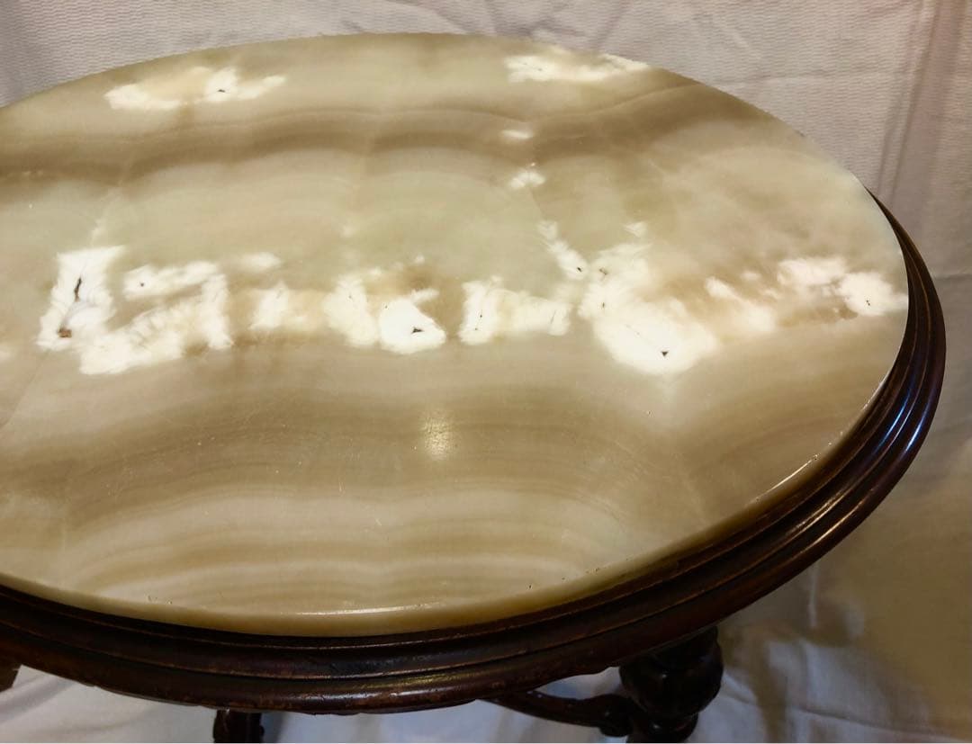 骨董家具　英国製　アンティーク 天然　アラバスター大理石　天板 サイドテーブル