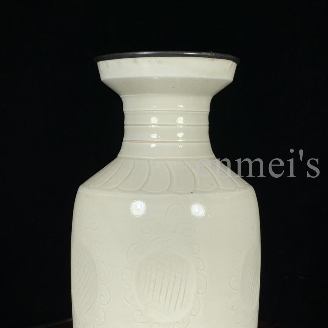 宋代 定窑 包口刻花卉纹盘口瓶 陶芸 文房具 置物 古美術 花瓶 禮品 年代物