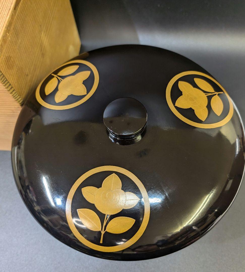 大名道具 時代 家紋 蒔絵 喰籠 井伊家 丸に橘 金蒔絵 大平 菓子器 木箱入り