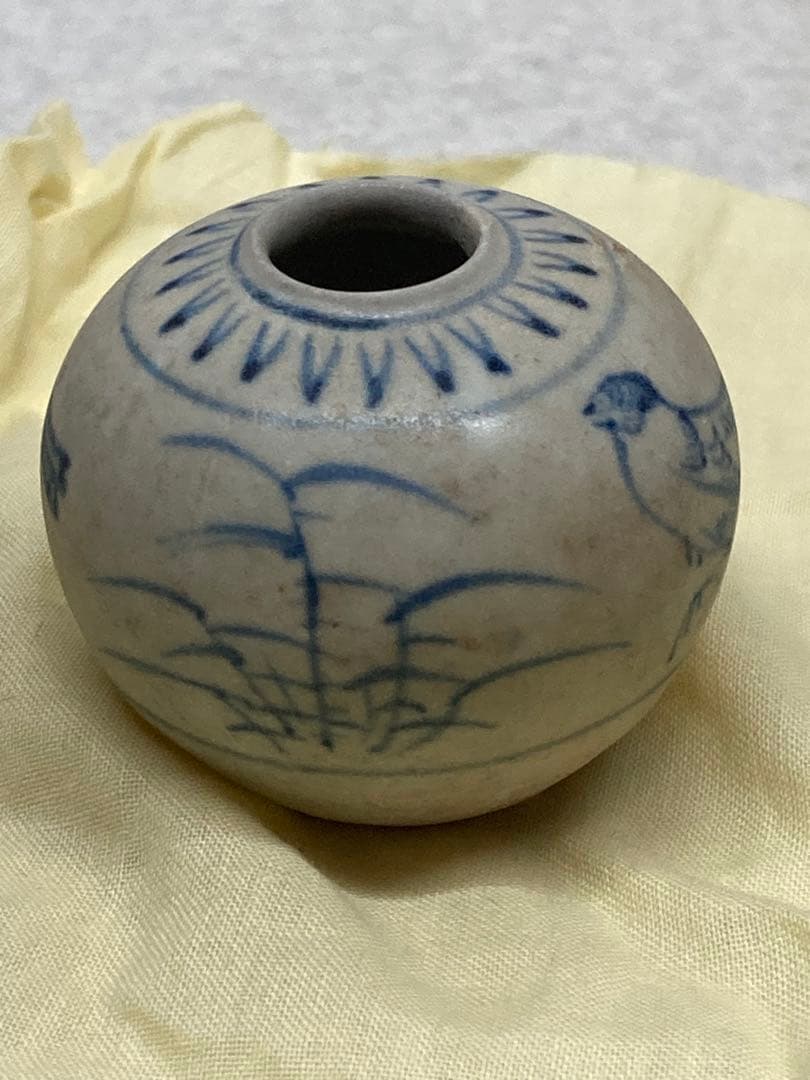 希少 15世紀～16世紀 安南染付 鳥図小壷 茶入 煎茶道具 茶道具