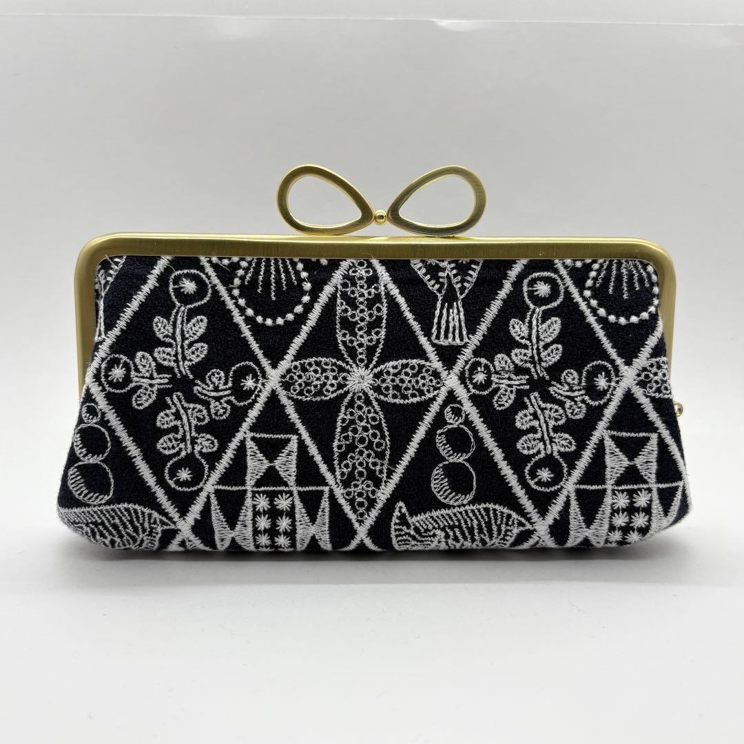 ハンドメイドミナペルホネン 親子長財布がま口symphonyネイビー