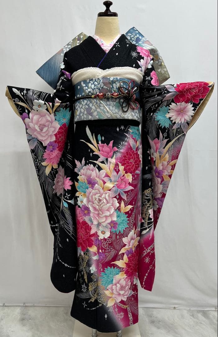 振り袖　フルセット　長襦袢付　金彩　刺繍　銀通し　豪華　成人式　長尺袋帯　612