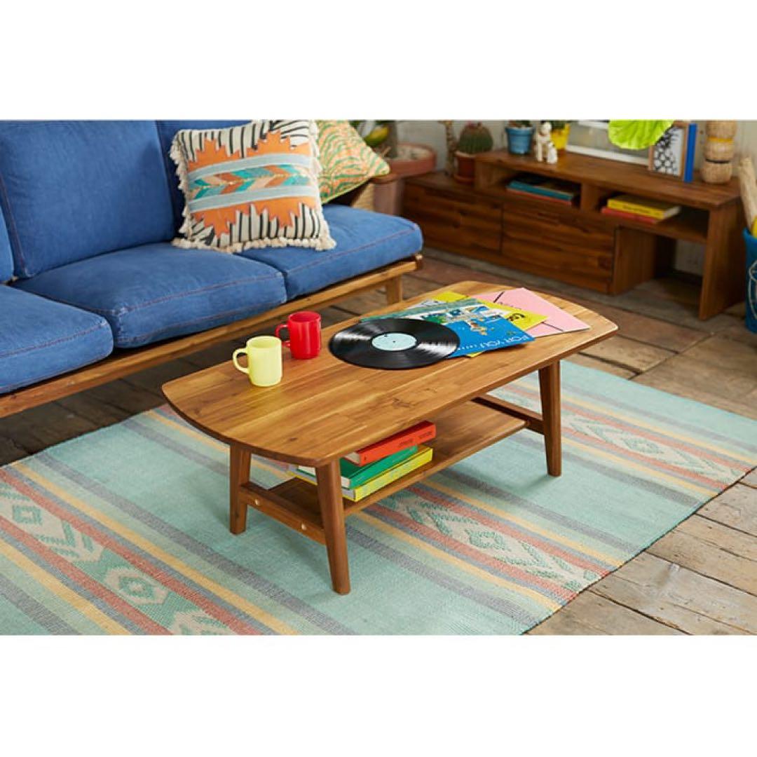 木製ローテーブル 下部棚付き