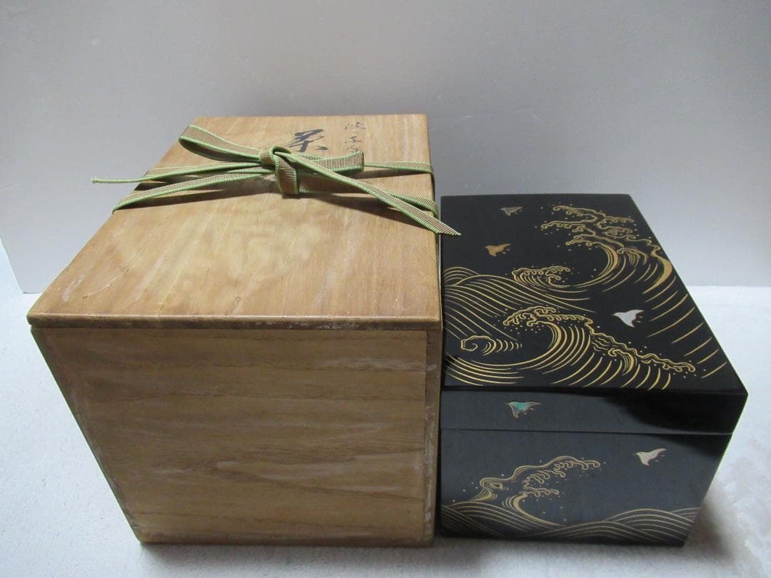 茶道具　蒔絵茶箱セット　波に千鳥　茶箱中皆揃い　共箱