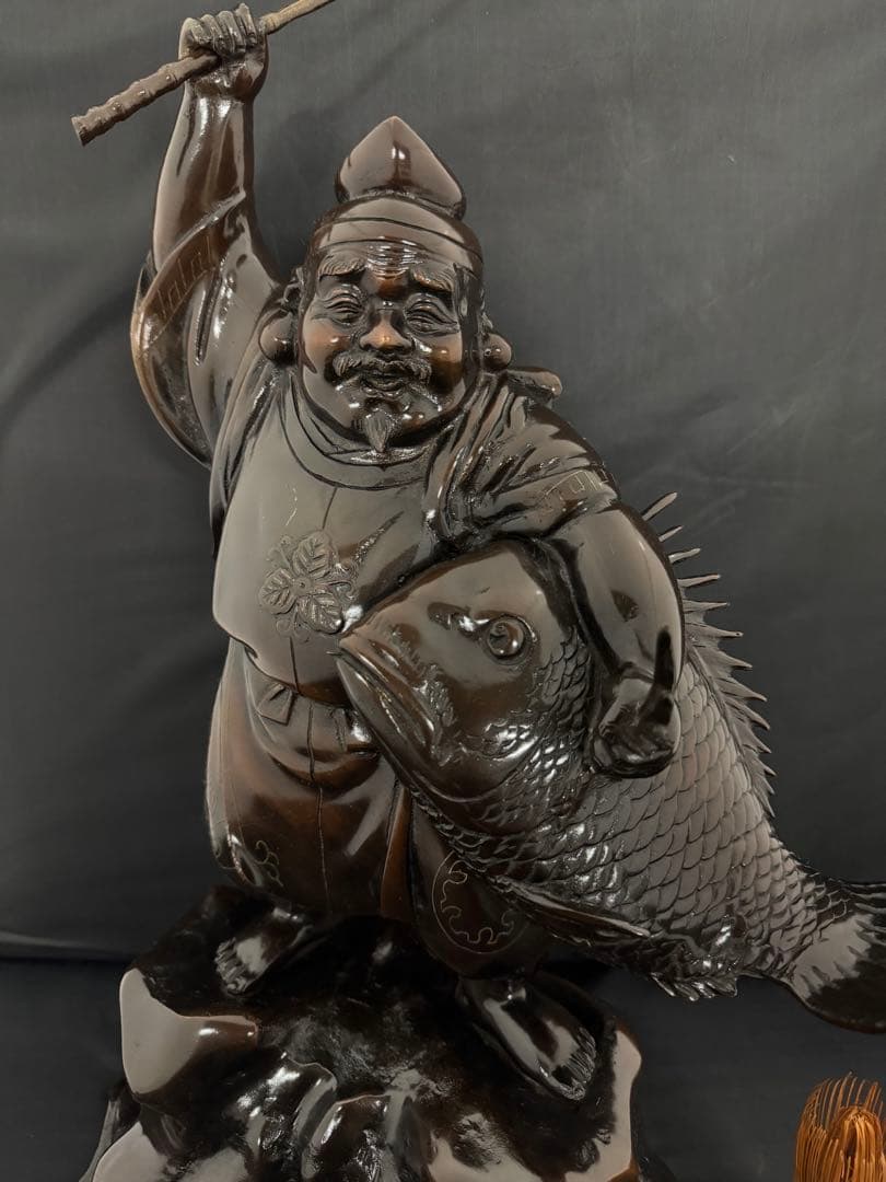 特大 恵比寿 七福神 銅　彫刻 置物 風水 開運 金運　インテリア　アンティーク