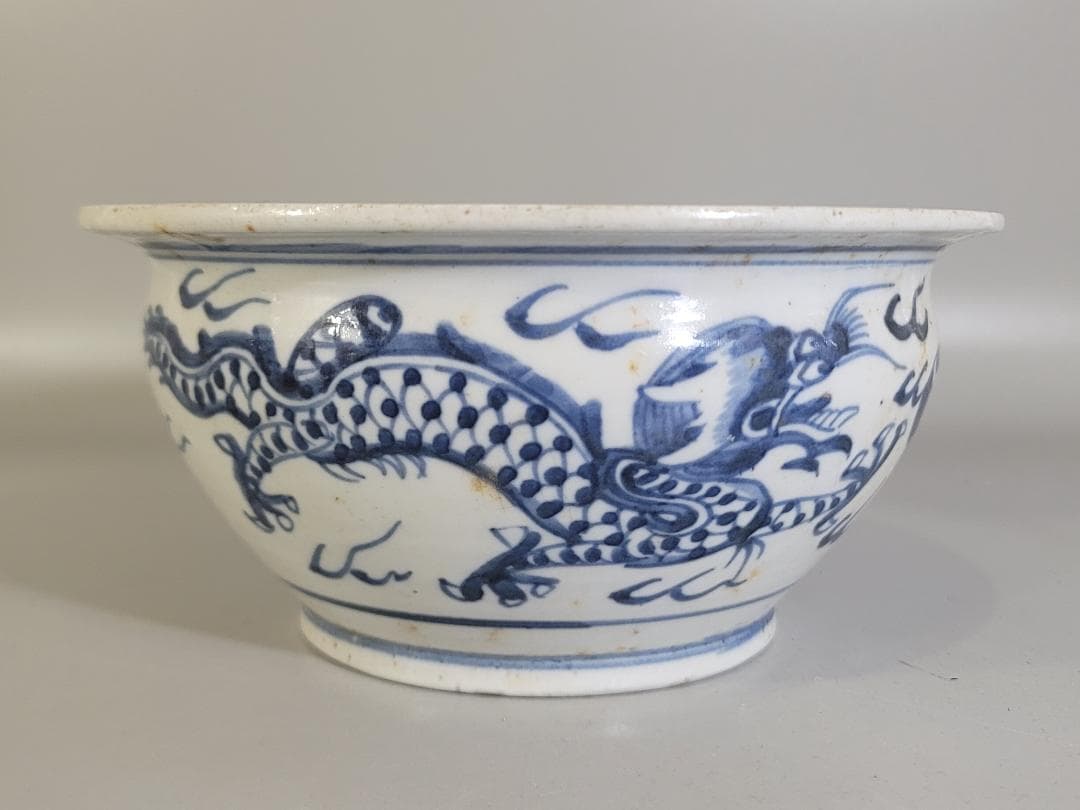 中国 染付 龍模様 碗 時代物 DT169