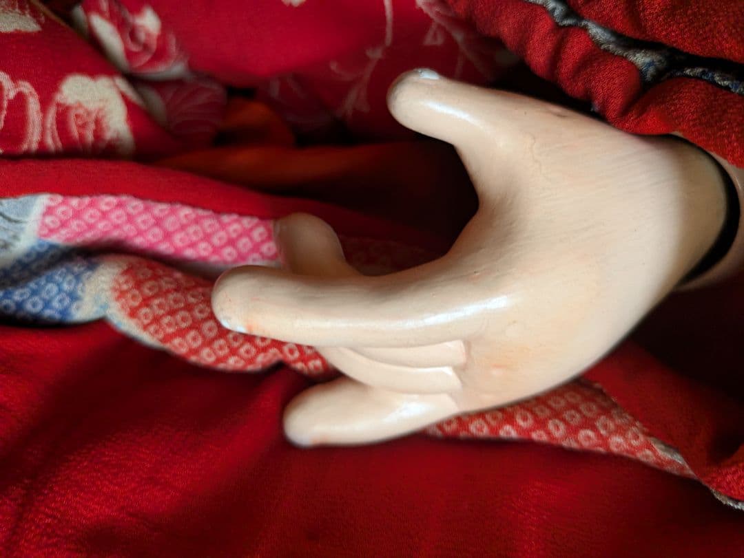 全長80ⅽⅿ　市松人形　幕末　高級武士　江戸縮緬　ビスクドール　爪切り