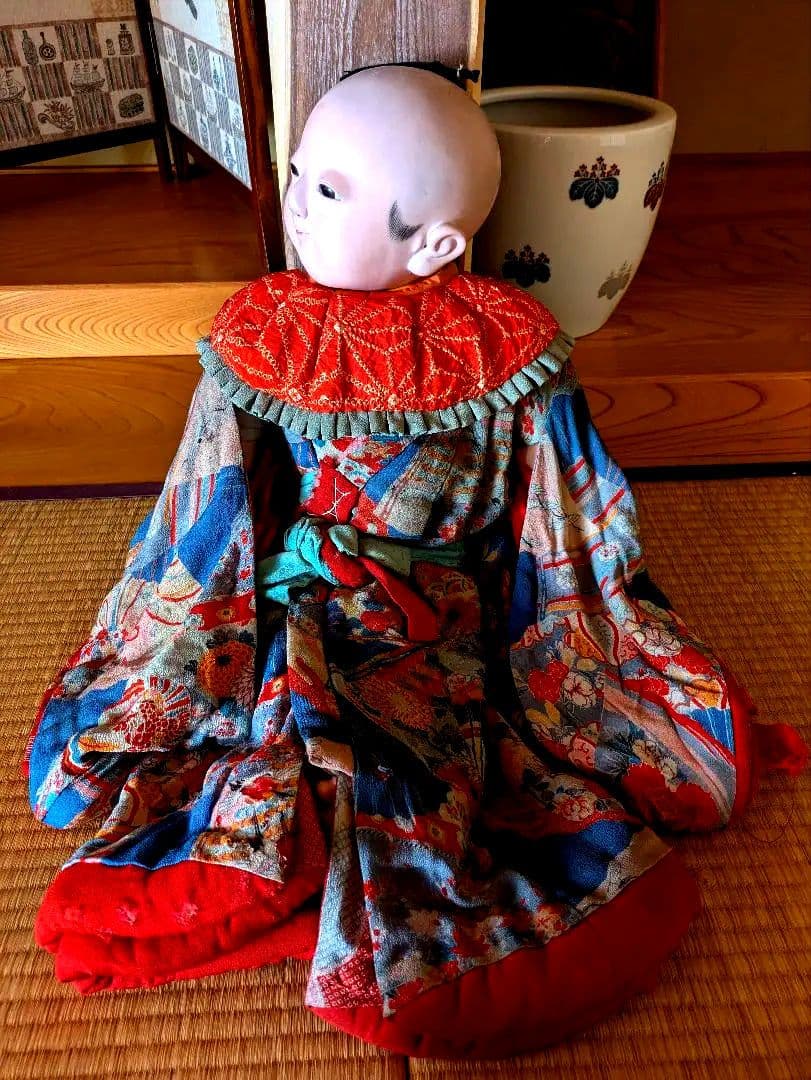 全長80ⅽⅿ　市松人形　幕末　高級武士　江戸縮緬　ビスクドール　爪切り