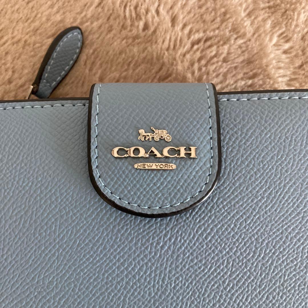 【美品】COACH コーチ 二つ折り財布 ライトブルー コンパクト
