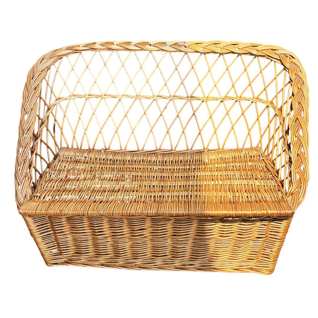 ヴィンテージ ラタンソファ 2人掛け ミニソファ 籐製 アンティーク 収納付き