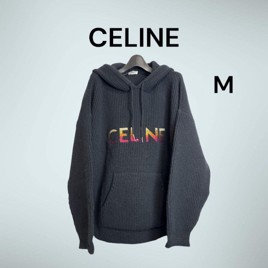 kkk 　CELINE セリーヌ ロゴ ウールニットパーカー 伊製