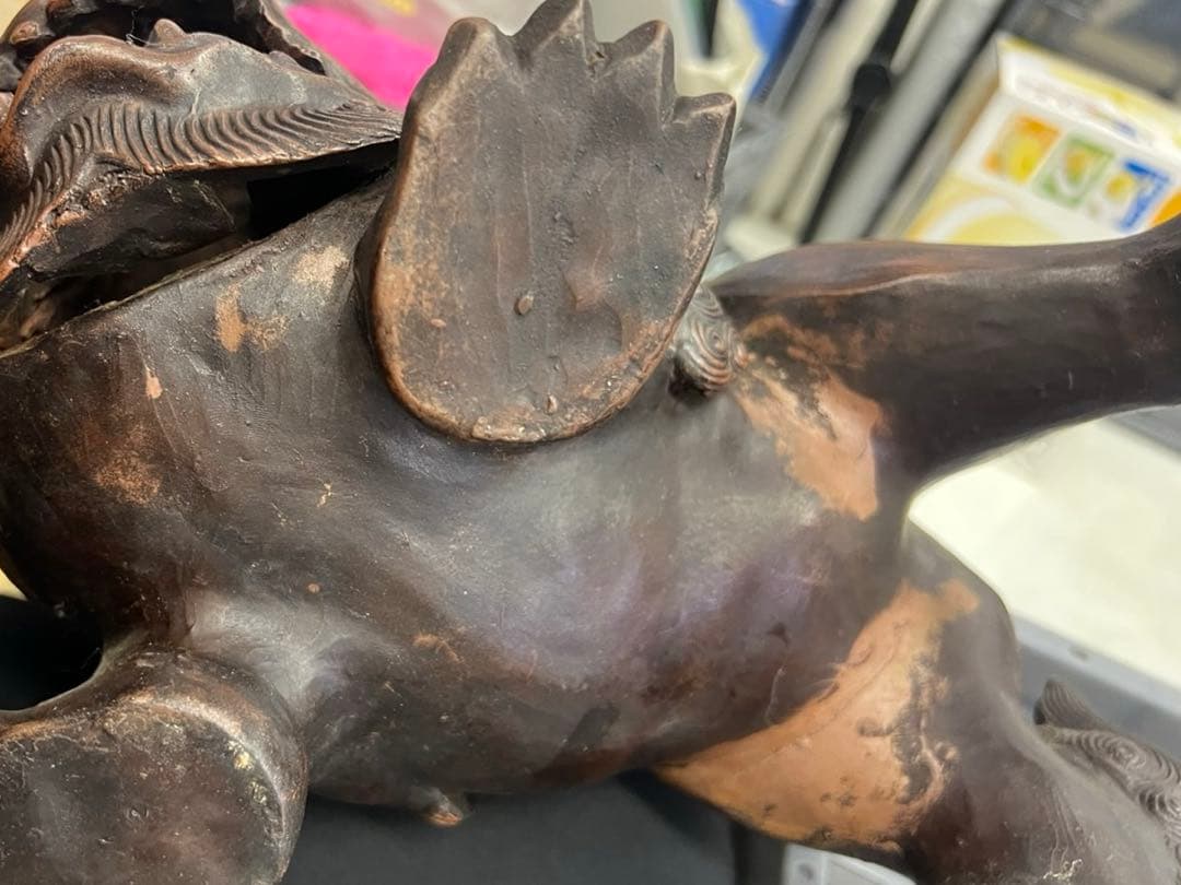 獅子像 置物 オブジェ 約30cm 長期保管品／裏面剥がれあり