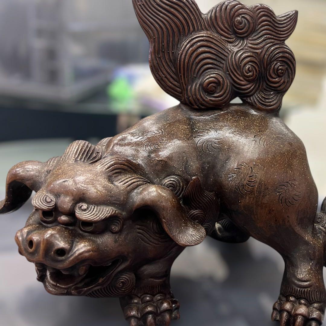 獅子像 置物 オブジェ 約30cm 長期保管品／裏面剥がれあり