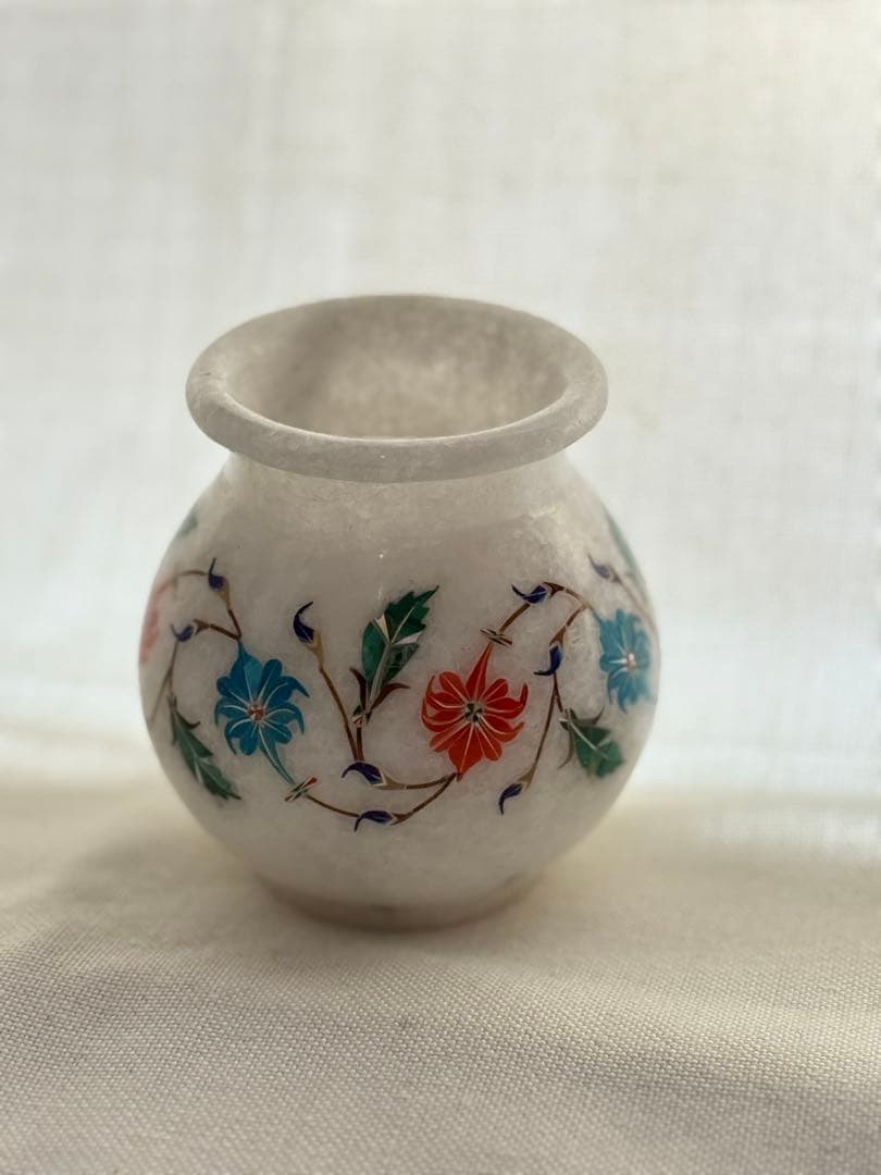 インド産　天然大理石細工　ベース　花瓶