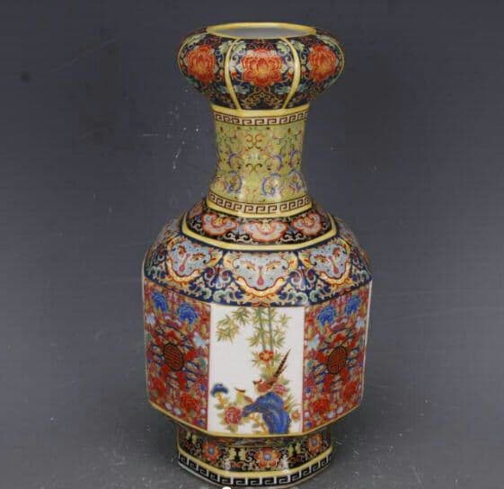 清朝 乾隆年製 エナメル 花瓶 工芸品 磁器 置物 アンティーク コレクショ6