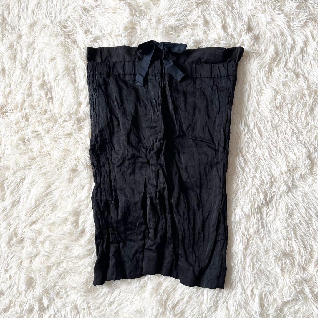ダメージありPRADA プラダ タイトスカート ブラック リボン シワ加工