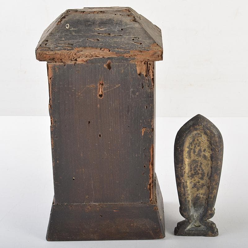 仏教美術　古銅鍍金　観音菩薩像　仏像　置物　観音開逗子付　C　R7239